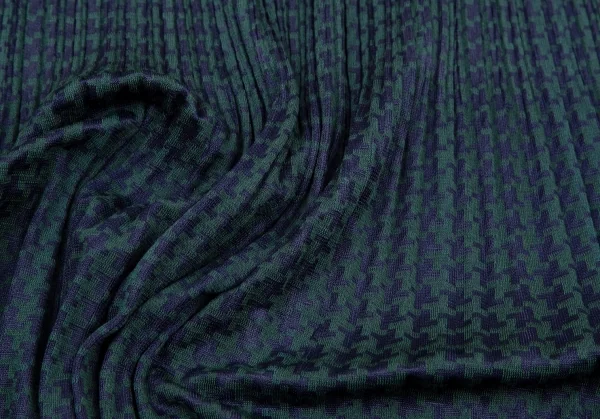プリーツプリーズPLEATS PLEASE ハウンドトゥース消しプリーツハイネック半袖ワンピース 紺深緑3 K-106340_010