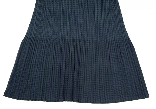 プリーツプリーズPLEATS PLEASE ハウンドトゥース消しプリーツハイネック半袖ワンピース 紺深緑3 K-106340_006