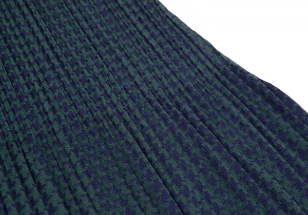 プリーツプリーズPLEATS PLEASE ハウンドトゥース消しプリーツハイネック半袖ワンピース 紺深緑3 K-106340_007