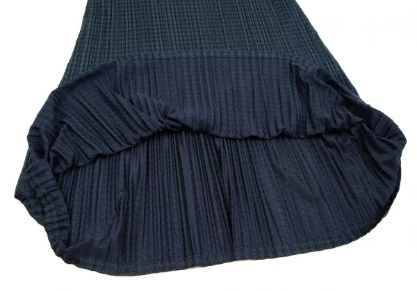 プリーツプリーズPLEATS PLEASE ハウンドトゥース消しプリーツハイネック半袖ワンピース 紺深緑3 K-106340_008