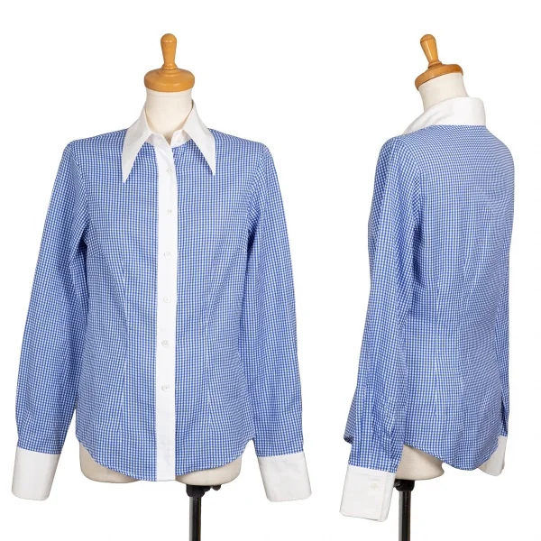 ドリスヴァンノッテンDRIES VAN NOTEN コットンチェッククレリックシャツ 白青36 K-106349_001