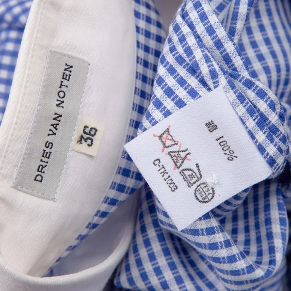 ドリスヴァンノッテンDRIES VAN NOTEN コットンチェッククレリックシャツ 白青36 K-106349_013