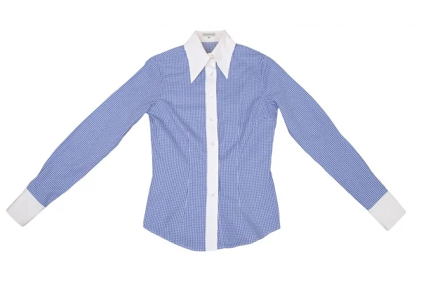 ドリスヴァンノッテンDRIES VAN NOTEN コットンチェッククレリックシャツ 白青36 K-106349_002