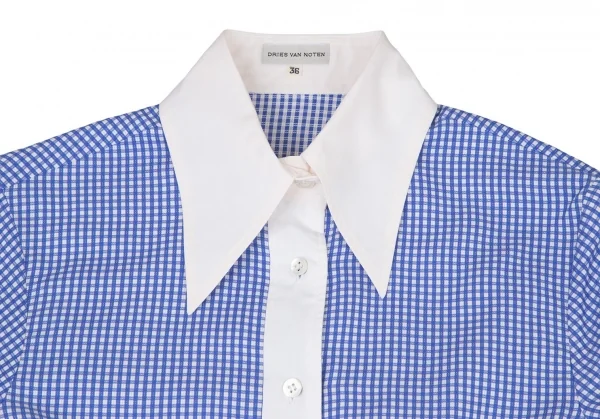 ドリスヴァンノッテンDRIES VAN NOTEN コットンチェッククレリックシャツ 白青36 K-106349_003