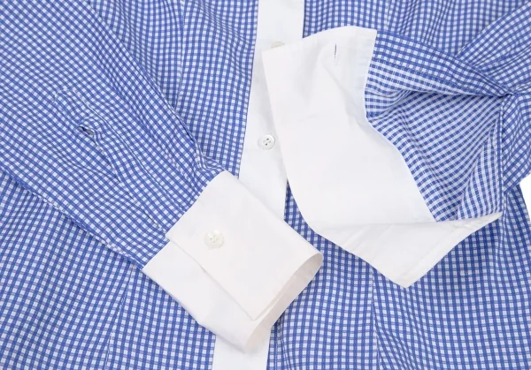 ドリスヴァンノッテンDRIES VAN NOTEN コットンチェッククレリックシャツ 白青36 K-106349_007