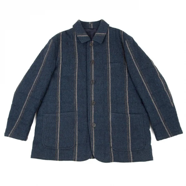 パパスプラスPapas+ ツイードスクエアキルティング中綿ジャケット 紺LL K-106412_001