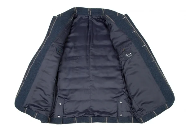 パパスプラスPapas+ ツイードスクエアキルティング中綿ジャケット 紺LL K-106412_010