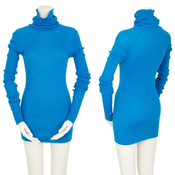 ヨウジヤマモト ファムYohji Yamamoto FEMME テンセルポリリブタートルネックニットセーター 青3 K-106424_001