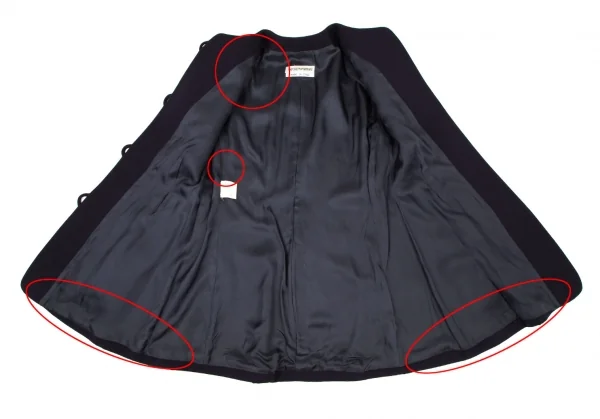 エンポリオアルマーニEMPORIO ARMANI ウール包みボタンノーカラージャケット 紺42 K-106429_010