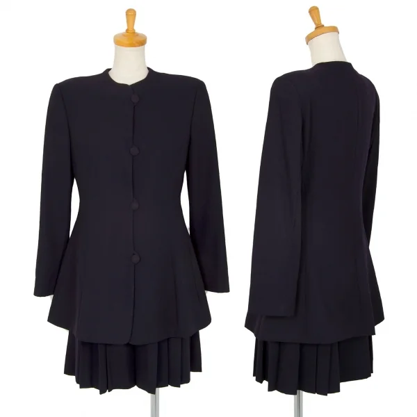 エンポリオアルマーニEMPORIO ARMANI ウール包みボタンノーカラージャケット 紺42 K-106429_017