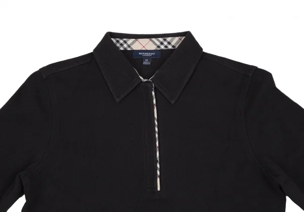 バーバリーロンドンBURBERRY LONDON コットン鹿の子ハーフジップ７部袖ポロシャツ 黒M K-106441_003