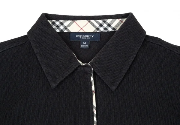 バーバリーロンドンBURBERRY LONDON コットン鹿の子ハーフジップ７部袖ポロシャツ 黒M K-106441_004
