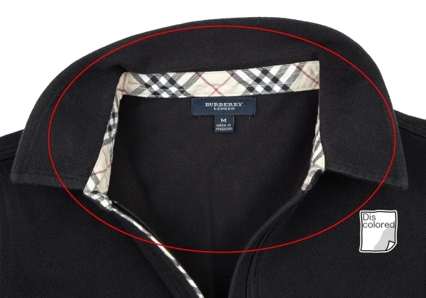 バーバリーロンドンBURBERRY LONDON コットン鹿の子ハーフジップ７部袖ポロシャツ 黒M K-106441_005
