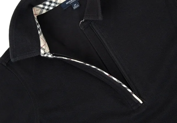 バーバリーロンドンBURBERRY LONDON コットン鹿の子ハーフジップ７部袖ポロシャツ 黒M K-106441_007