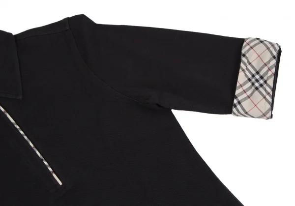 バーバリーロンドンBURBERRY LONDON コットン鹿の子ハーフジップ７部袖ポロシャツ 黒M K-106441_008