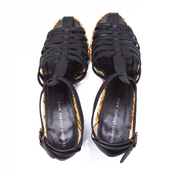 ツモリチサトTSUMORI CHISATO WALK 編み込みグラディエーターヒールサンダル 黒23 K-106453_010