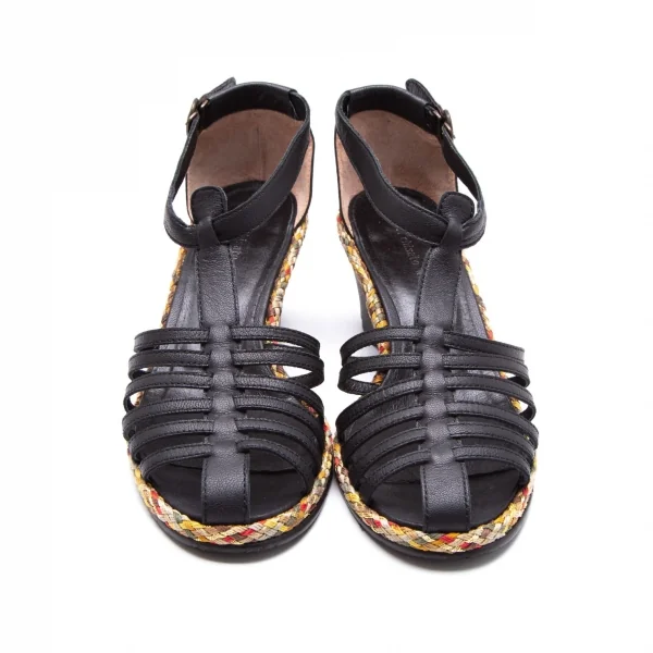 ツモリチサトTSUMORI CHISATO WALK 編み込みグラディエーターヒールサンダル 黒23 K-106453_002