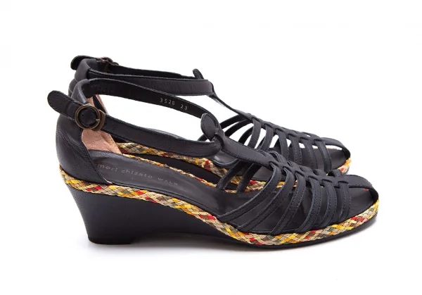 ツモリチサトTSUMORI CHISATO WALK 編み込みグラディエーターヒールサンダル 黒23 K-106453_009