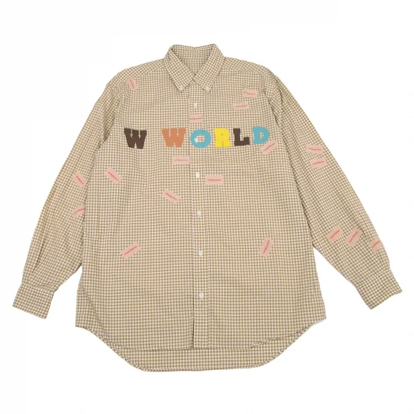 ワンダフルワールド カネコイサオWONDERFUL WORLD KANEKO ISAO ロゴパッチプリントギンガムチェック長袖シャツ 白モカM位 K-106462_001