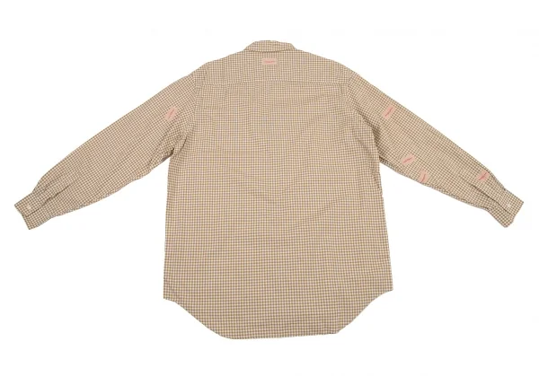 ワンダフルワールド カネコイサオWONDERFUL WORLD KANEKO ISAO ロゴパッチプリントギンガムチェック長袖シャツ 白モカM位 K-106462_010