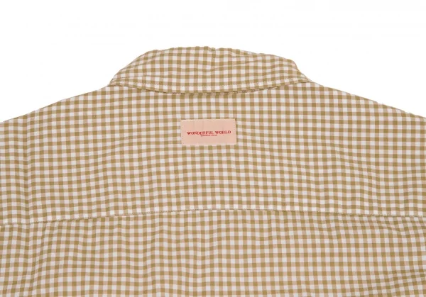 ワンダフルワールド カネコイサオWONDERFUL WORLD KANEKO ISAO ロゴパッチプリントギンガムチェック長袖シャツ 白モカM位 K-106462_011