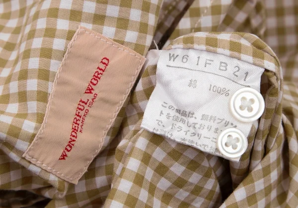 ワンダフルワールド カネコイサオWONDERFUL WORLD KANEKO ISAO ロゴパッチプリントギンガムチェック長袖シャツ 白モカM位 K-106462_015