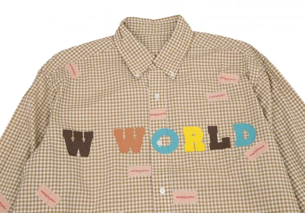 ワンダフルワールド カネコイサオWONDERFUL WORLD KANEKO ISAO ロゴパッチプリントギンガムチェック長袖シャツ 白モカM位 K-106462_002
