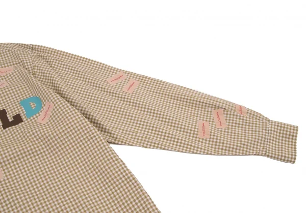 ワンダフルワールド カネコイサオWONDERFUL WORLD KANEKO ISAO ロゴパッチプリントギンガムチェック長袖シャツ 白モカM位 K-106462_004