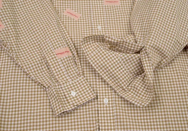 ワンダフルワールド カネコイサオWONDERFUL WORLD KANEKO ISAO ロゴパッチプリントギンガムチェック長袖シャツ 白モカM位 K-106462_005