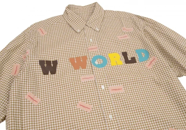 ワンダフルワールド カネコイサオWONDERFUL WORLD KANEKO ISAO ロゴパッチプリントギンガムチェック長袖シャツ 白モカM位 K-106462_006