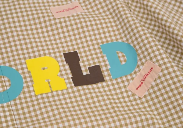 ワンダフルワールド カネコイサオWONDERFUL WORLD KANEKO ISAO ロゴパッチプリントギンガムチェック長袖シャツ 白モカM位 K-106462_007