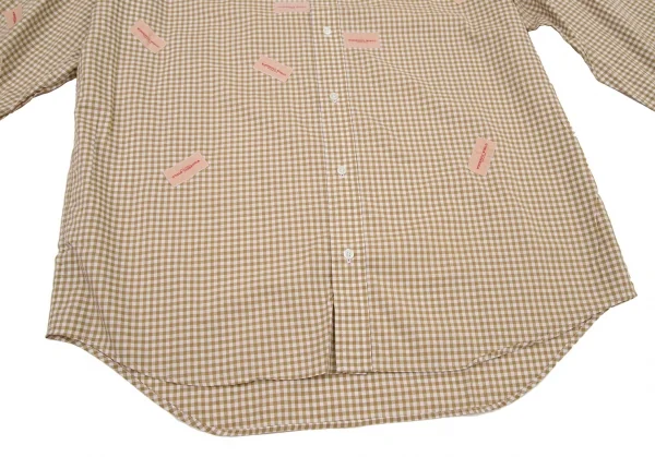 ワンダフルワールド カネコイサオWONDERFUL WORLD KANEKO ISAO ロゴパッチプリントギンガムチェック長袖シャツ 白モカM位 K-106462_008