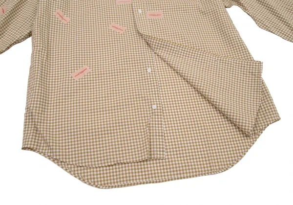 ワンダフルワールド カネコイサオWONDERFUL WORLD KANEKO ISAO ロゴパッチプリントギンガムチェック長袖シャツ 白モカM位 K-106462_009