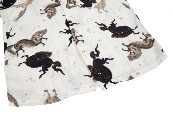 カールヘルムKarl Helmut レーヨン馬プリントオープンカラーシャツ 白茶黒M位 K-106464_011