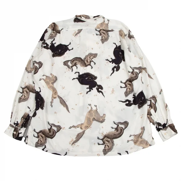 カールヘルムKarl Helmut レーヨン馬プリントオープンカラーシャツ 白茶黒M位 K-106464_013