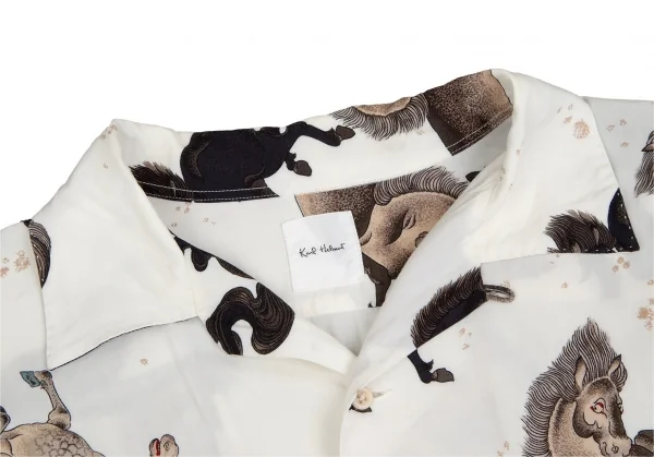 カールヘルムKarl Helmut レーヨン馬プリントオープンカラーシャツ 白茶黒M位 K-106464_003