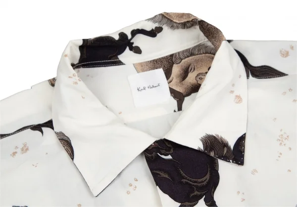 カールヘルムKarl Helmut レーヨン馬プリントオープンカラーシャツ 白茶黒M位 K-106464_005
