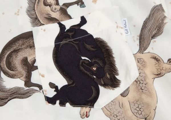 カールヘルムKarl Helmut レーヨン馬プリントオープンカラーシャツ 白茶黒M位 K-106464_006