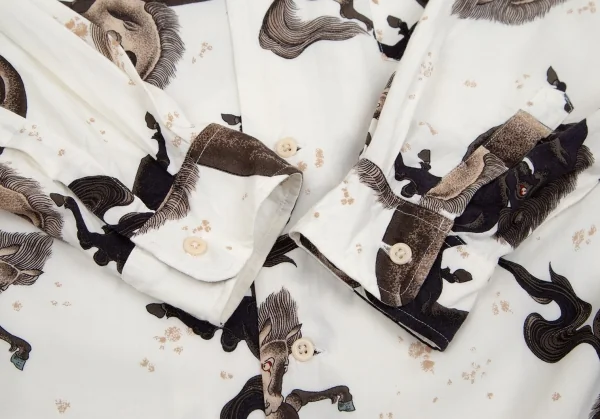 カールヘルムKarl Helmut レーヨン馬プリントオープンカラーシャツ 白茶黒M位 K-106464_009