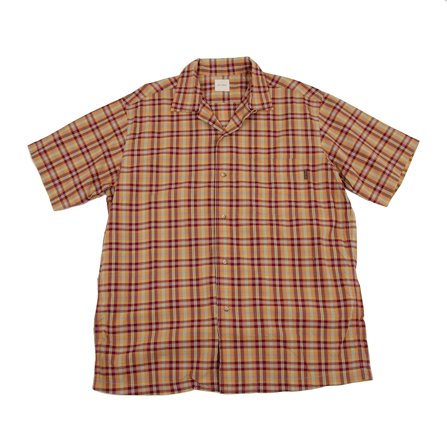 Karl Helmut カールヘルム ギンガムチェック 切替 半袖シャツ L カールヘルムKarl Helmut オーバーチェックオープンカラー