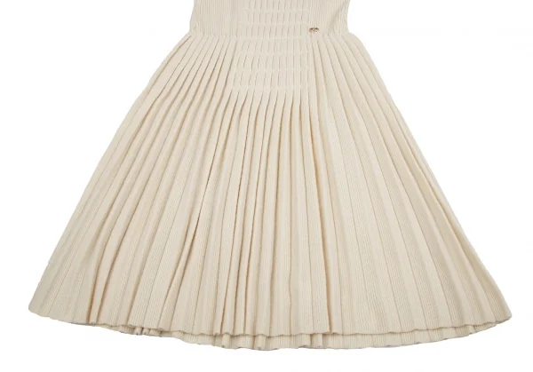 シャネルCHANEL プリーツ切替リブニットノースリーブワンピース アイボリー38 K-106493_010