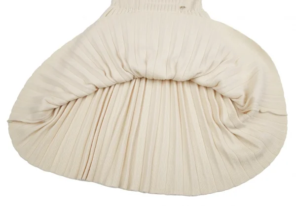 シャネルCHANEL プリーツ切替リブニットノースリーブワンピース アイボリー38 K-106493_011