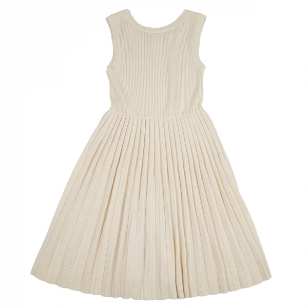 シャネルCHANEL プリーツ切替リブニットノースリーブワンピース アイボリー38 K-106493_012