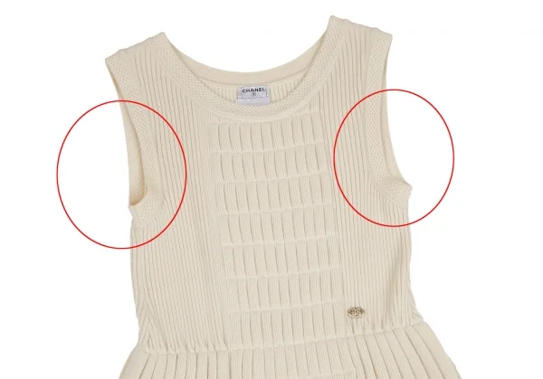 シャネルCHANEL プリーツ切替リブニットノースリーブワンピース アイボリー38 K-106493_003