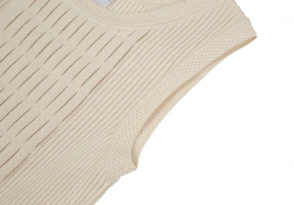 シャネルCHANEL プリーツ切替リブニットノースリーブワンピース アイボリー38 K-106493_007