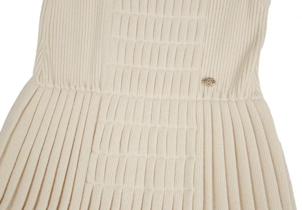 シャネルCHANEL プリーツ切替リブニットノースリーブワンピース アイボリー38 K-106493_008