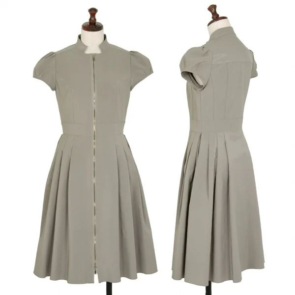 フォクシーニューヨークFOXEY NEW YORKストレッチポリスタンドカラージップシャツワンピース カーキ38 K-106496_001