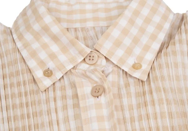 プリーツプリーズPLEATS PLEASE ギンガムチェックボタンダウン長袖シャツ ベージュ4 K-106519_004