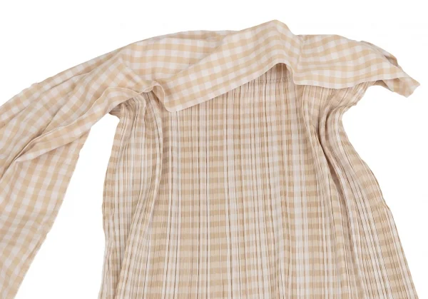 プリーツプリーズPLEATS PLEASE ギンガムチェックウエスト絞りデザインスカート ベージュ2 K-106520_010