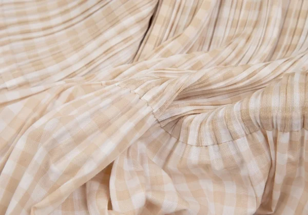 プリーツプリーズPLEATS PLEASE ギンガムチェックウエスト絞りデザインスカート ベージュ2 K-106520_012